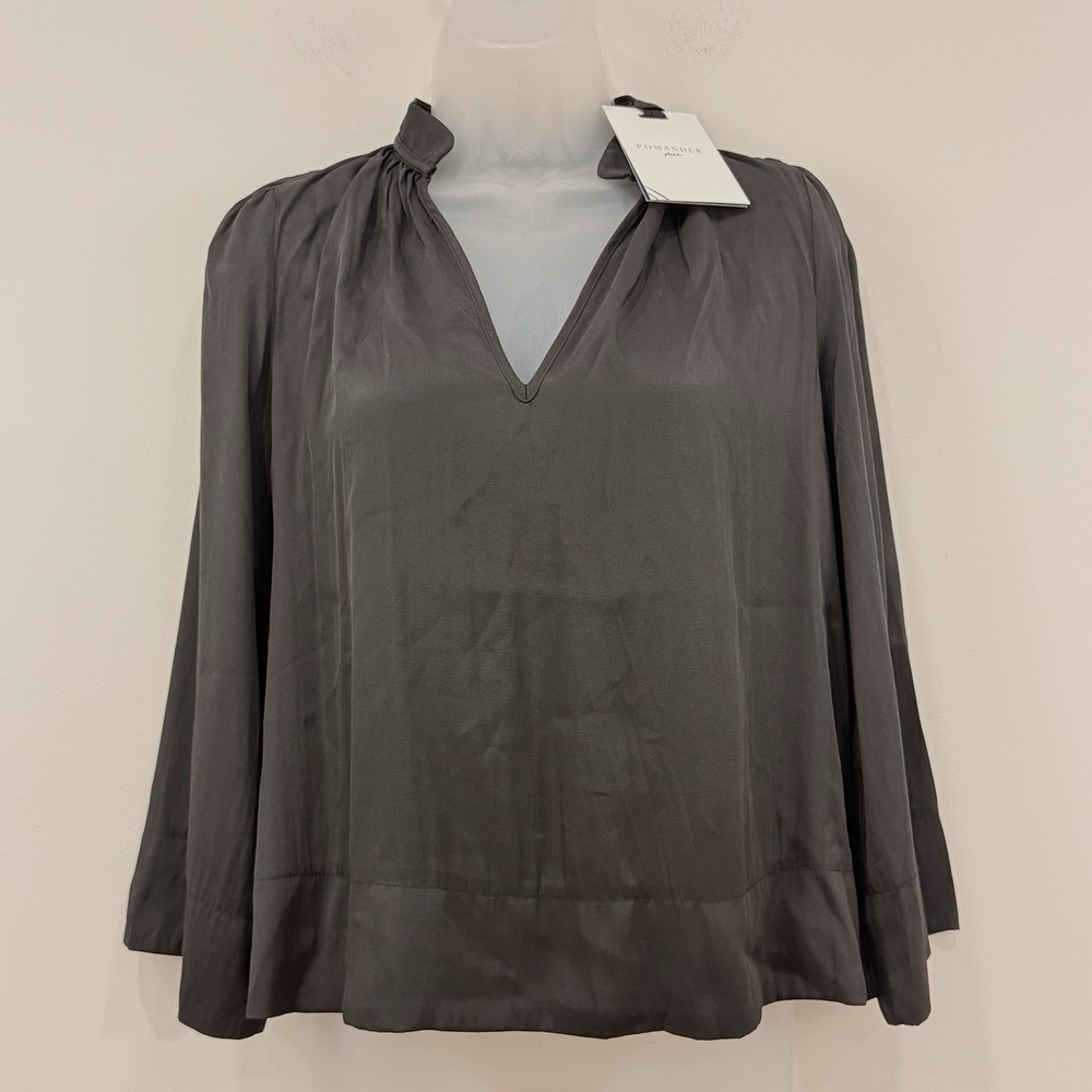 Pomander Place Phillippa Blouse XS NWT Dark Peasant Sophisticated Satin Preppy